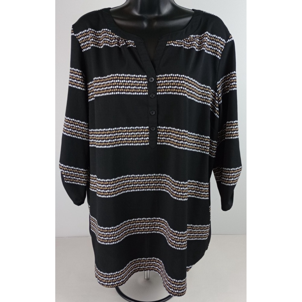Croft & Barrow Women's Size XL Black Brown White Stripe Lightweight Blouse